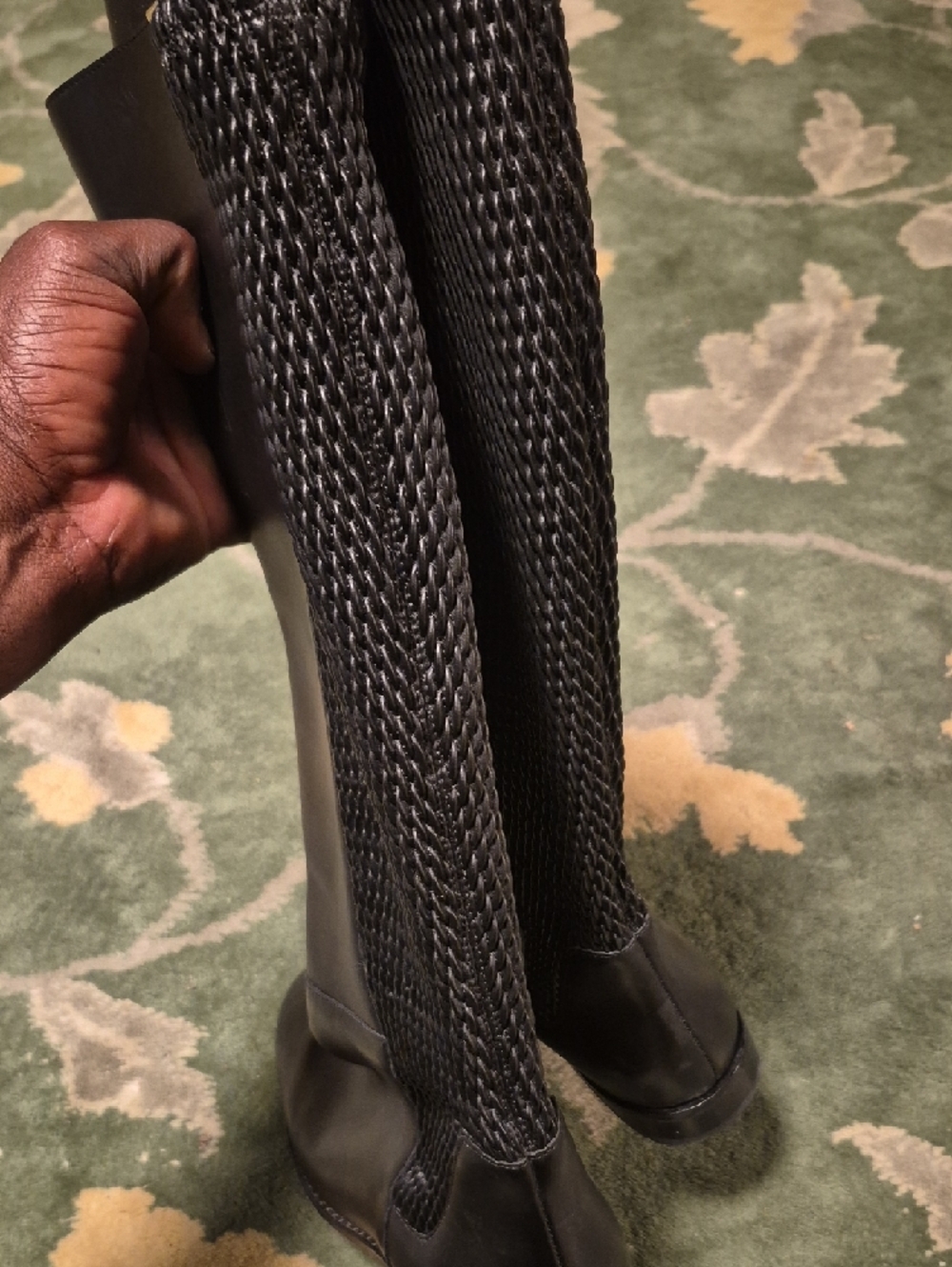 Cole Haan Black Over-the-Knee Leather Riding Boots with Textured Back - Picture 7 of 10